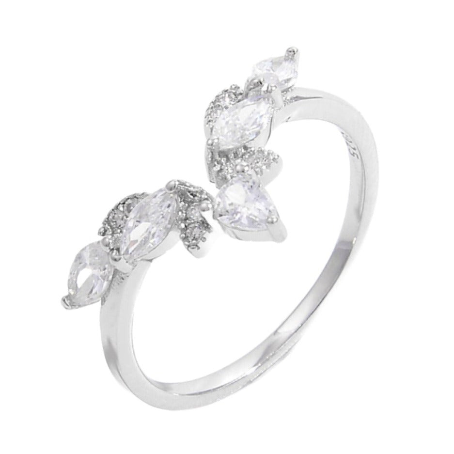 Sparkling Elegance ZC Leaf Sterling Silver Ring