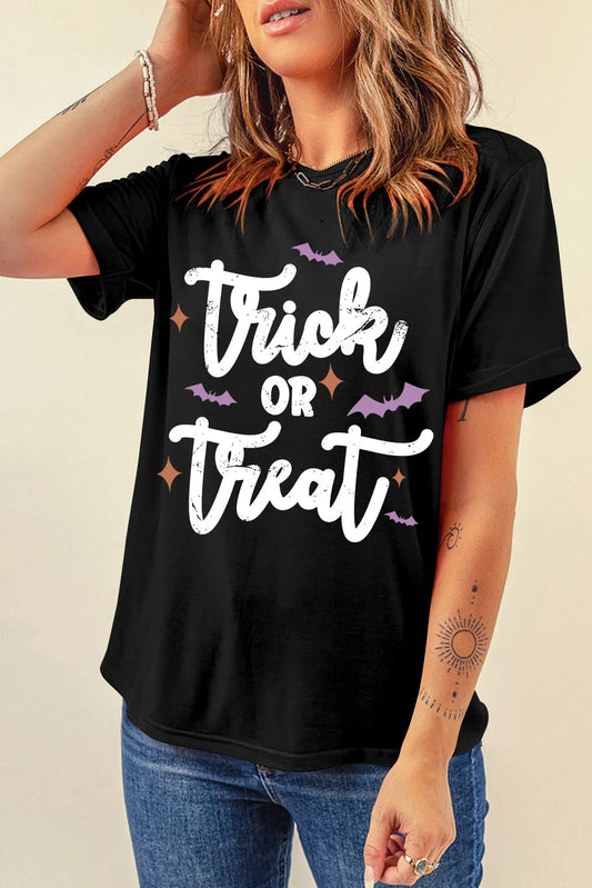 Trick or Treat Graphic Round Neck Short Sleeve T-Shirt