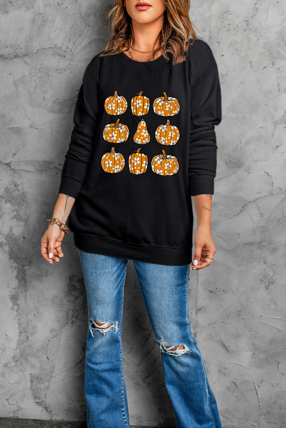 Pumpkin Round Neck Sweatshirt