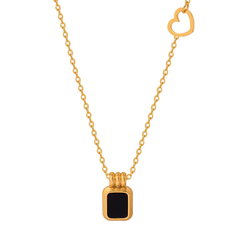 Black Onyx Gold Steel Charm Necklace