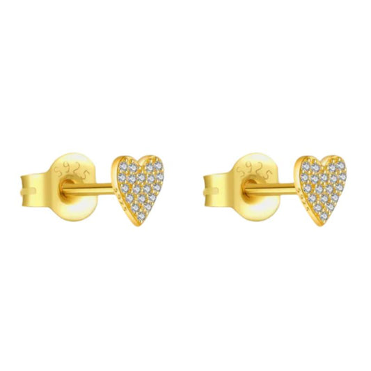 925 Sterling Silver CZ Heart Stud Earrings