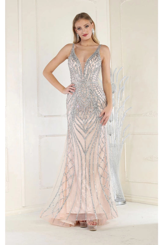 Embellished V-Neck Formal Mermaid Red Carpet Dress