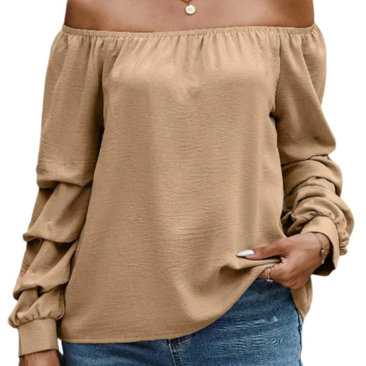 Ruched Off-Shoulder Long Sleeve Blouse