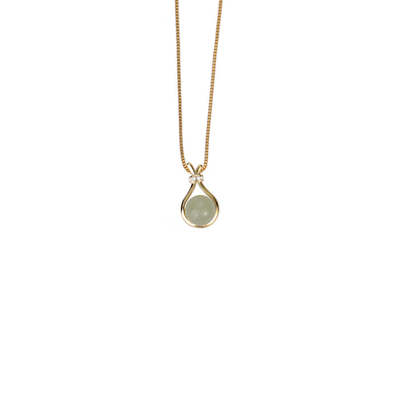 Green Jade Gold Steel Charm Necklace