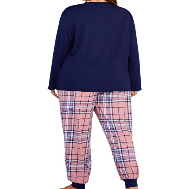 Plus Size Heart Top & Plaid Joggers Pajama Set