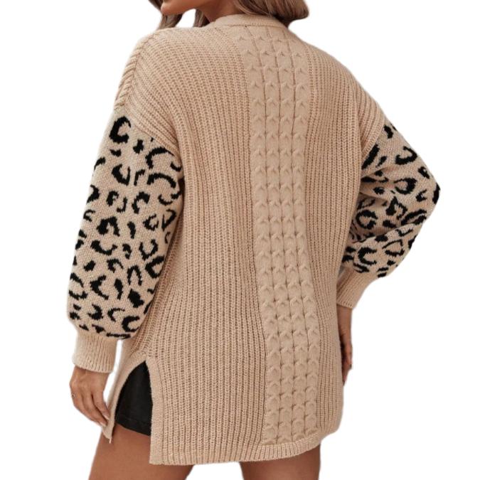 Pocketed Leopard Open Front Cardigan