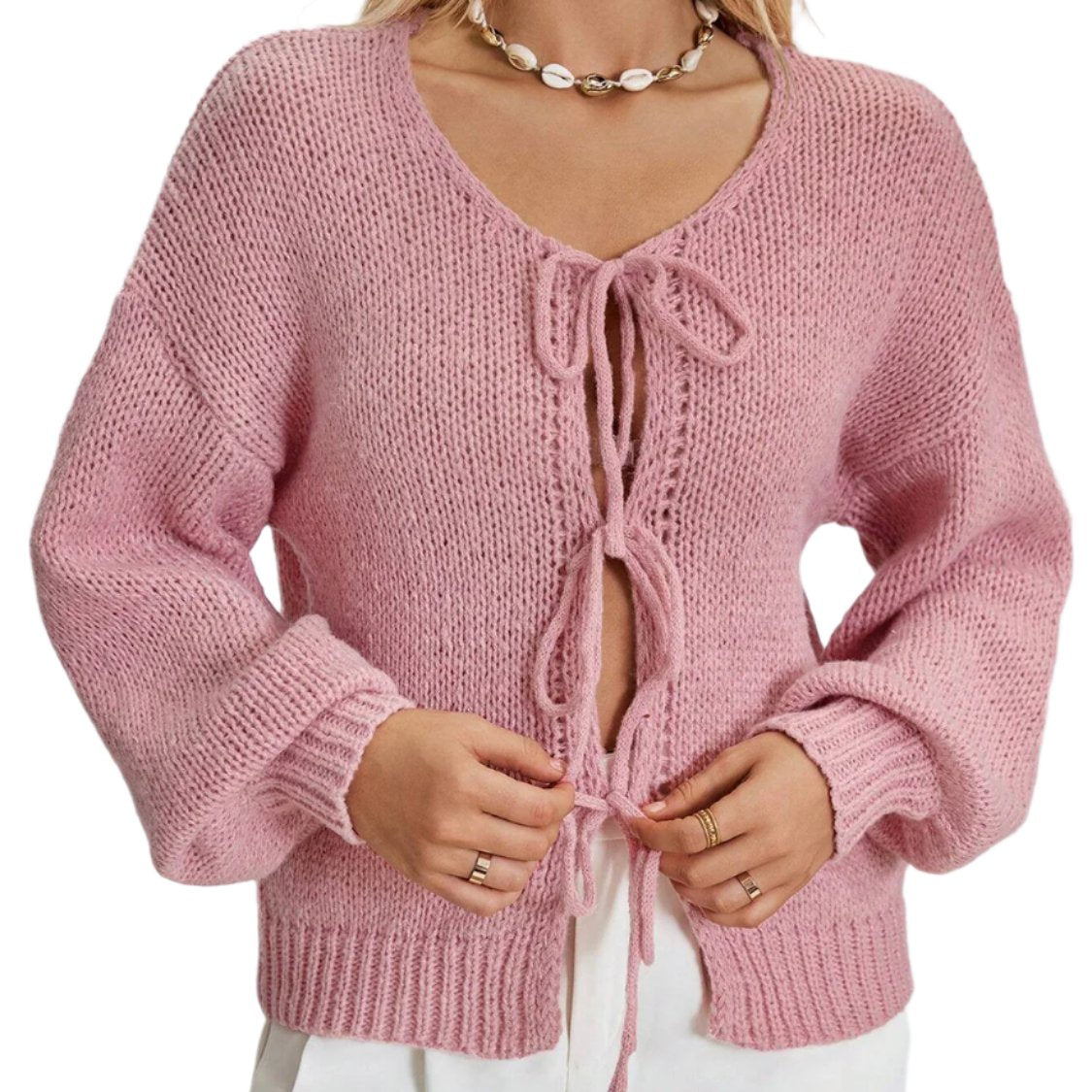 Tied Dropped Shoulder Cardigan