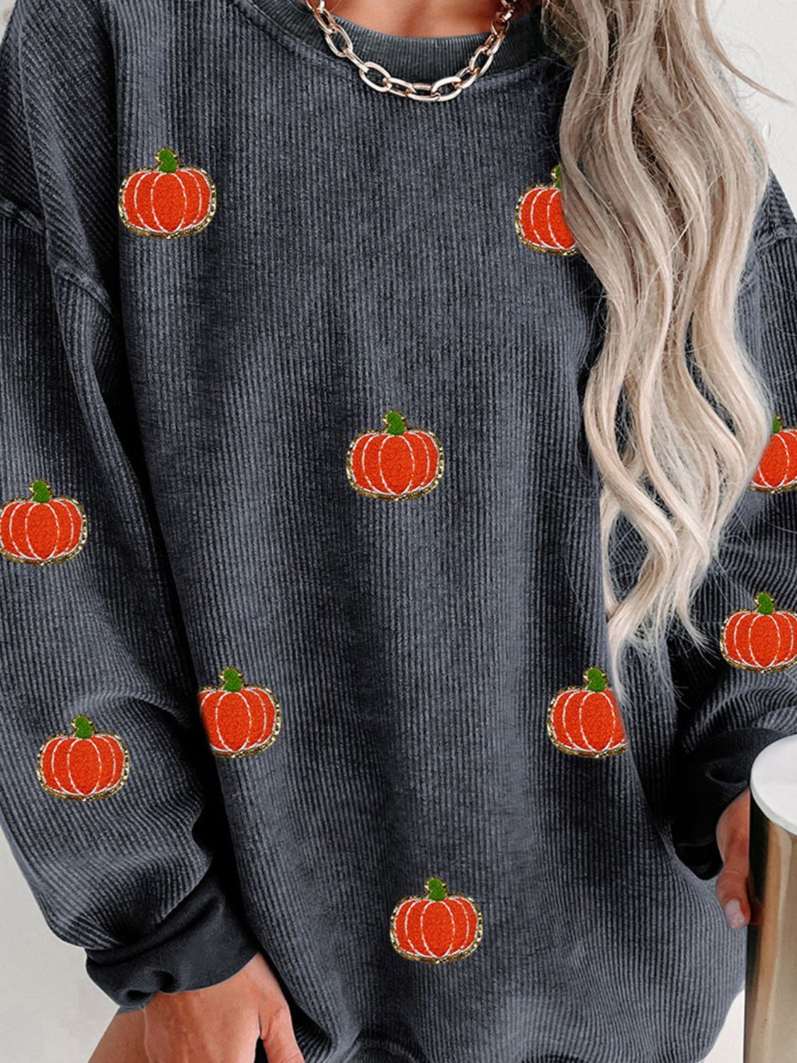 Pumpkin Round Neck Sweatshirt