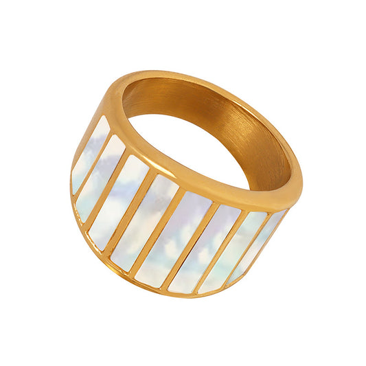 Gold Steel Mother Of Pearl Statement Ring