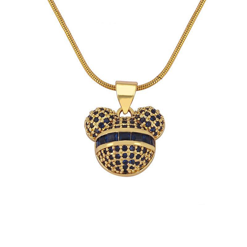 Gold Steel Mouse CZ Pave Charm Necklace