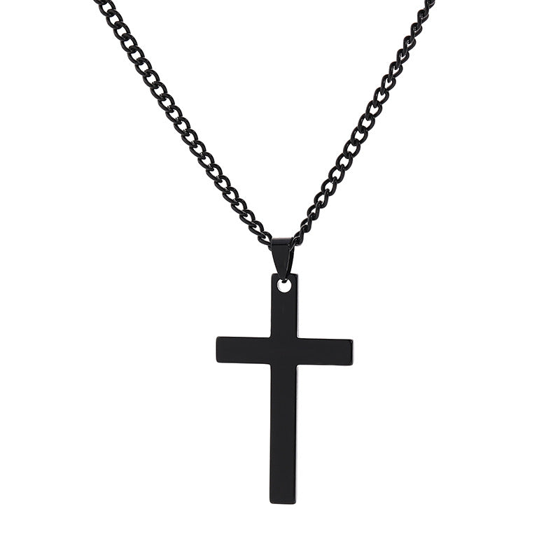 Gold, Silver or Black Steel Cross Charm Necklace