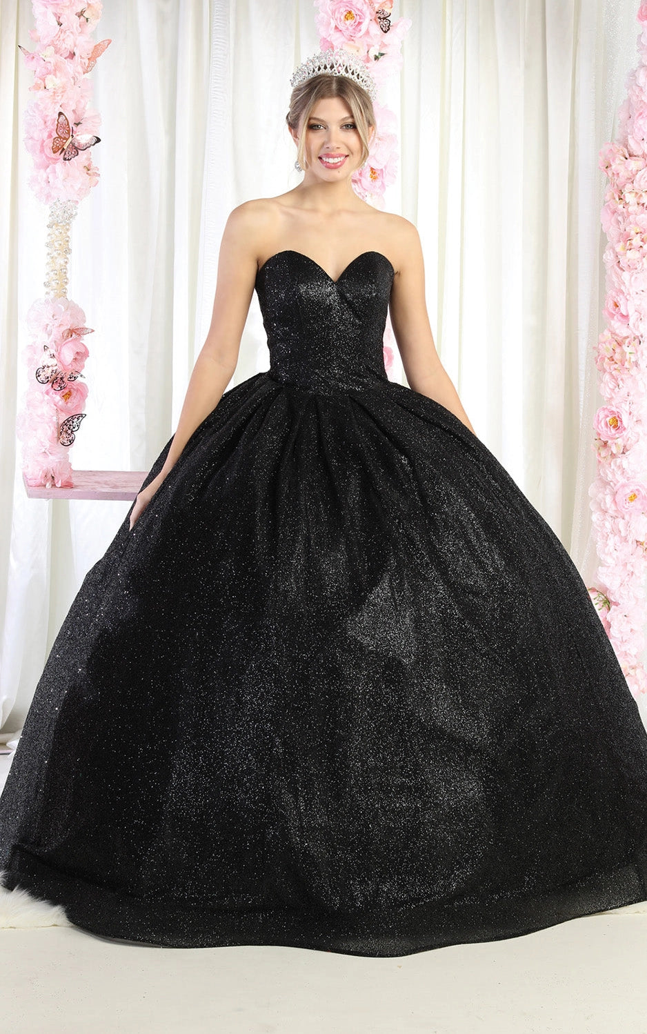 Strapless Sweetheart Glitter Quince Ball Gown