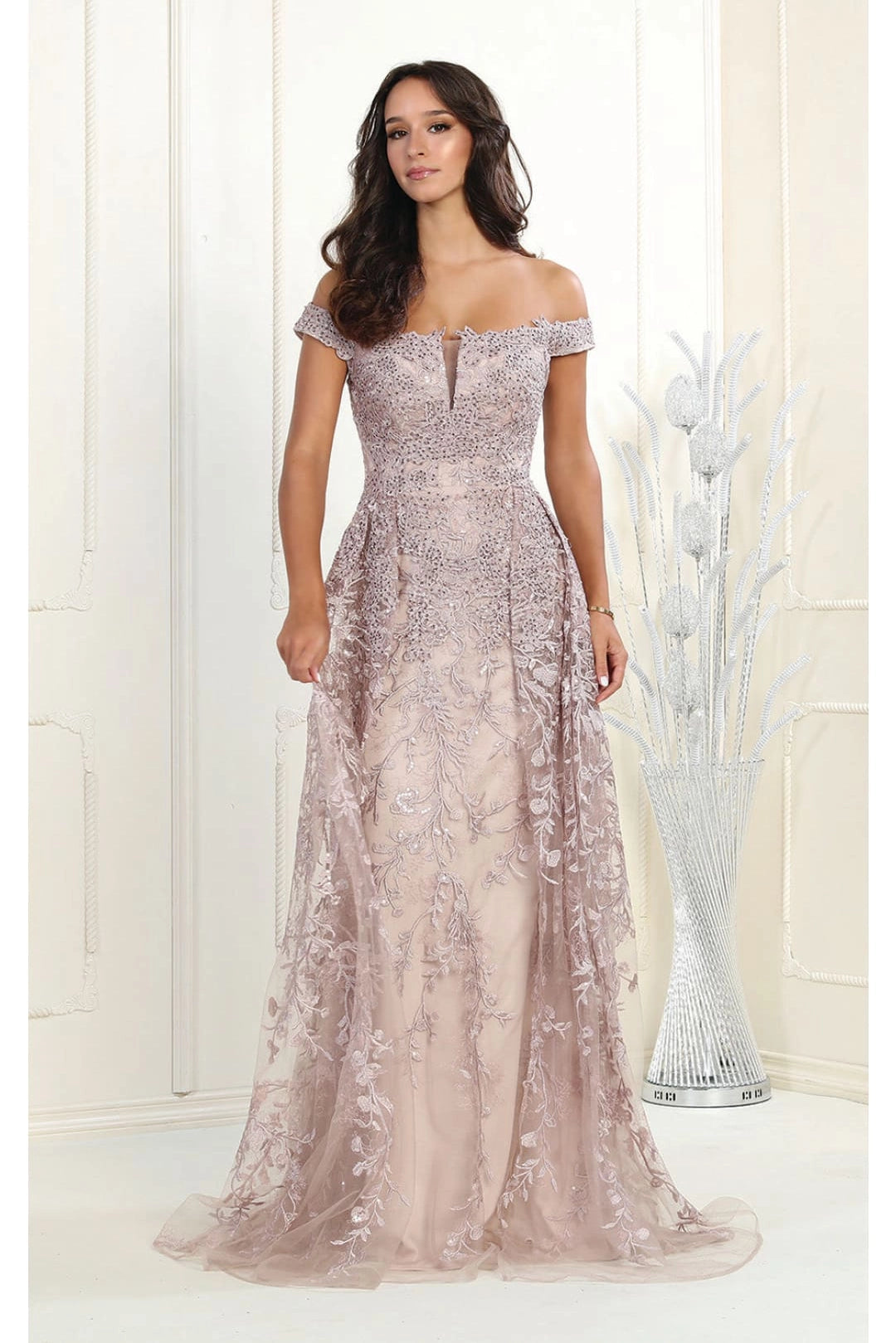 Embroidered Off Shoulder Sheath Pageant Dress