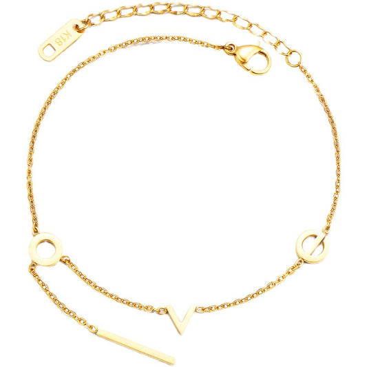 Gold or Rose Gold Steel LOVE Charm Anklet