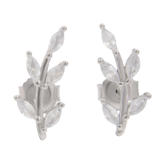 925 Sterling Silver Zircon Leaf Shape Earrings