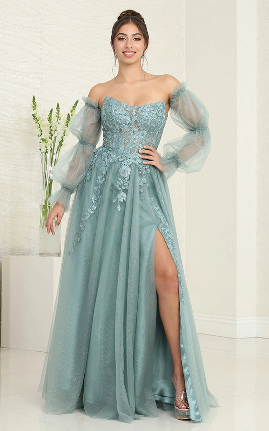 High Lit Detachable Long Sleeves Evening Gown