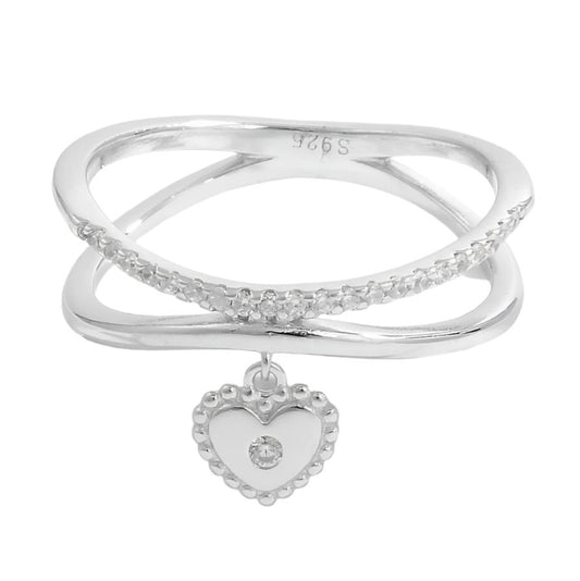 925 Sterling Silver Zircon Heart Charm Ring