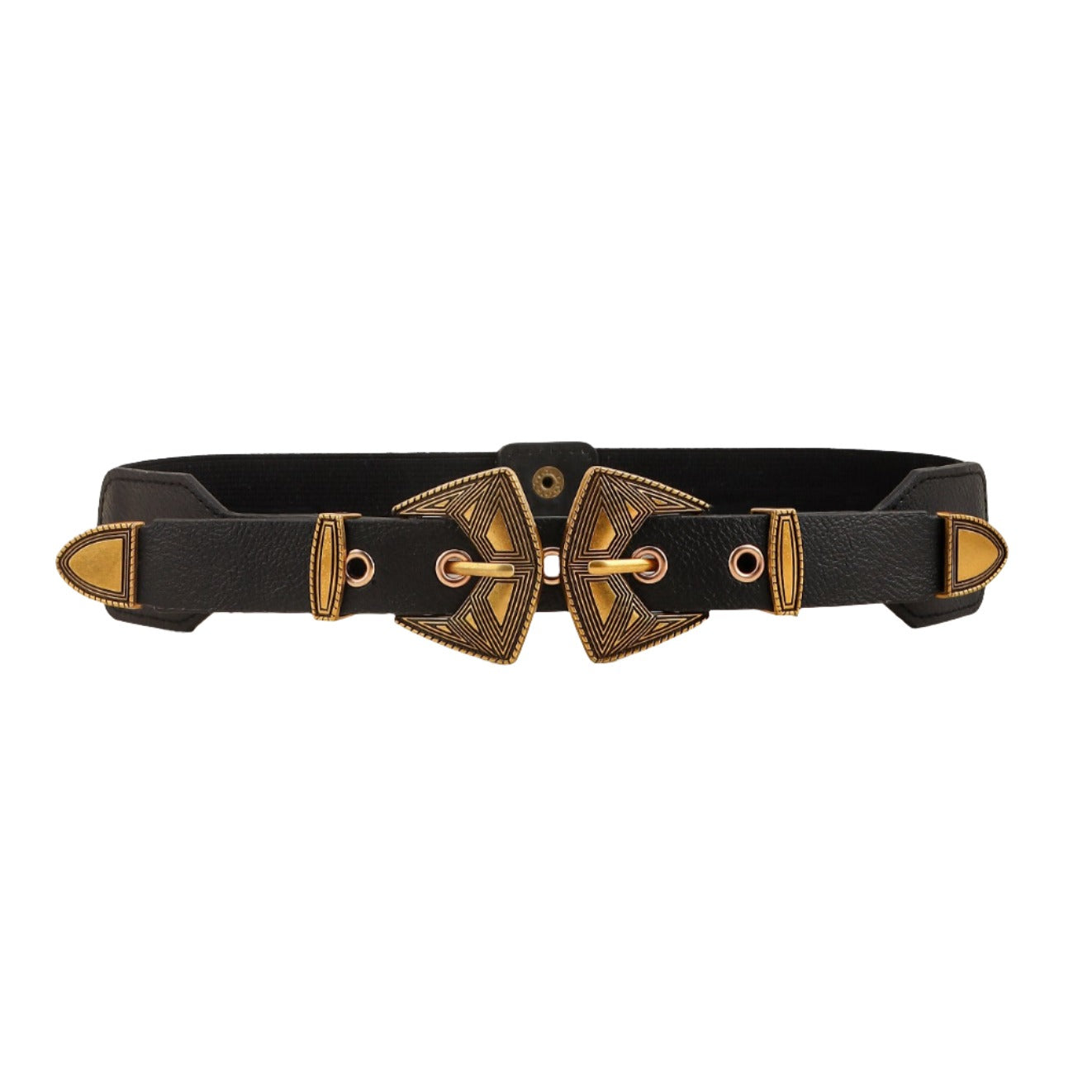 Double Buckle Black Vegan Leather Belt