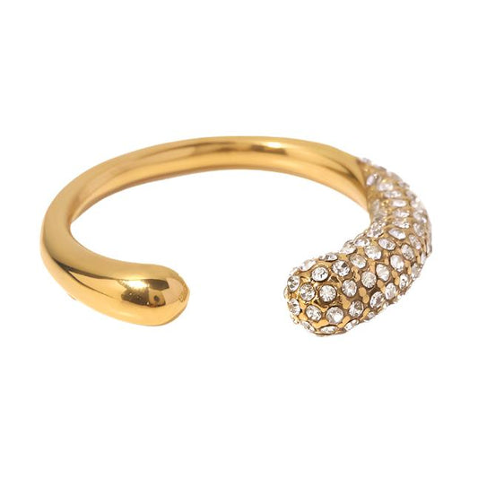 Gold Steel Ring with CZ Accents