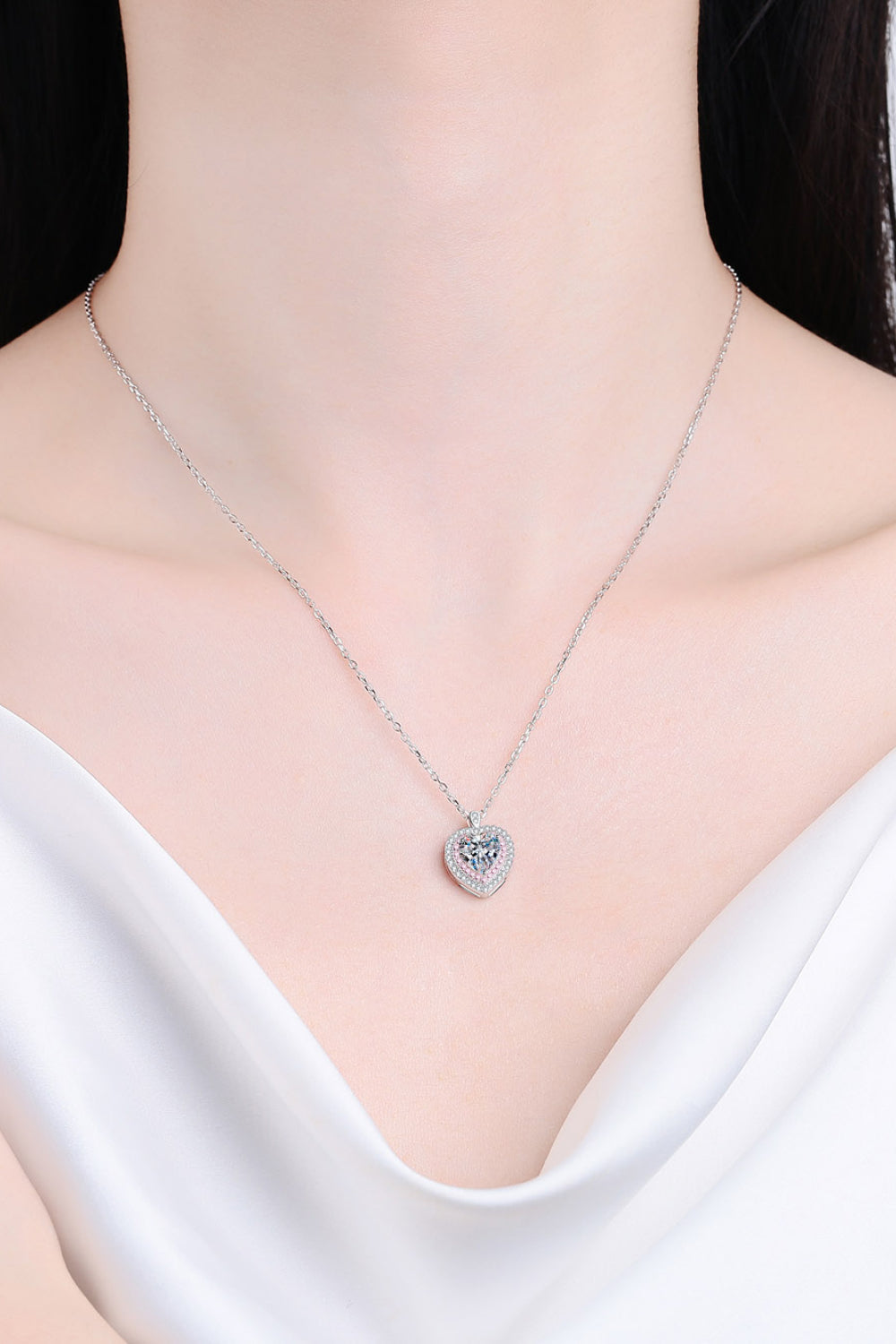 Sterling Silver 1 Carat Moissanite Heart Charm Necklace