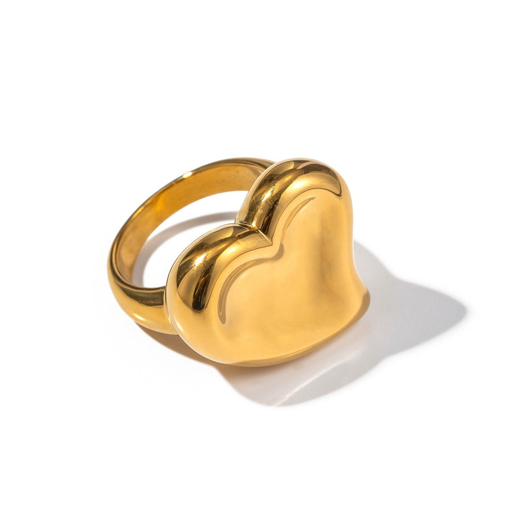 Gold Steel Heart Statement Ring