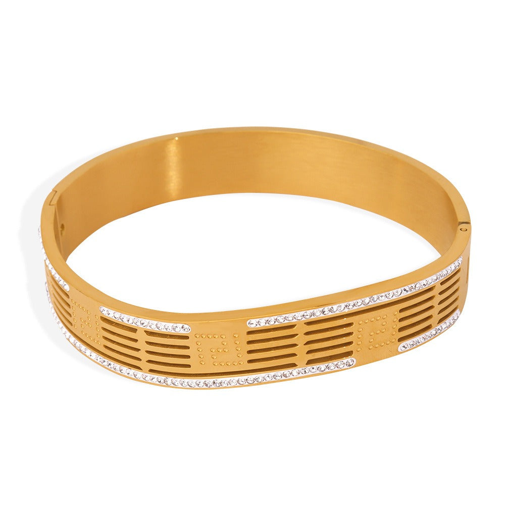 Gold or Silver Steel Bangle Bracelet with CZ Accents