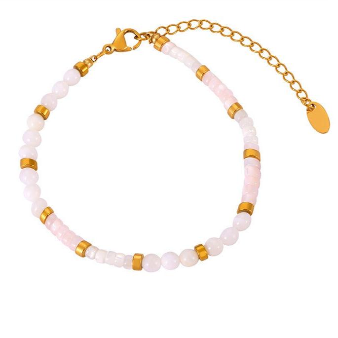 Rose Quartz & Gold Steel Gemstone Necklace or Bracelet