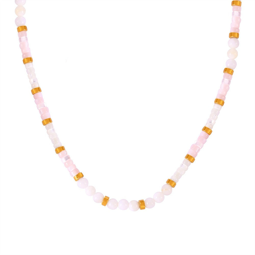 Rose Quartz & Gold Steel Gemstone Necklace or Bracelet