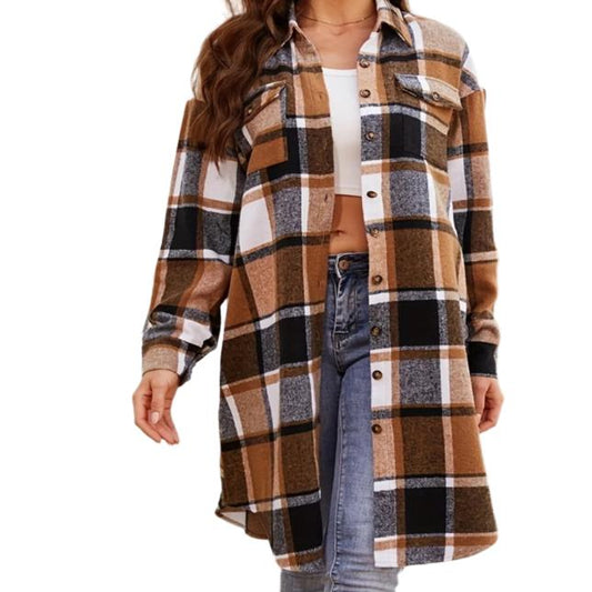 Plaid Collared Neck Jacket