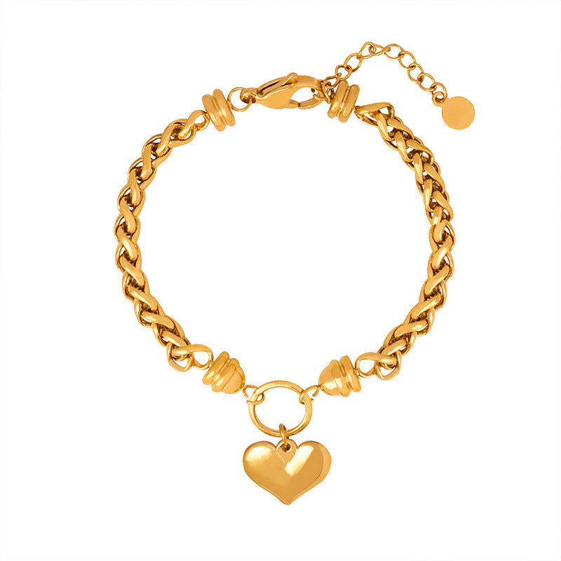 Gold Steel Heart Charm Bracelet