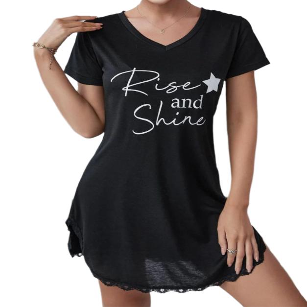 RISE AND SHINE Lace V-Neck T-Shirt Dress