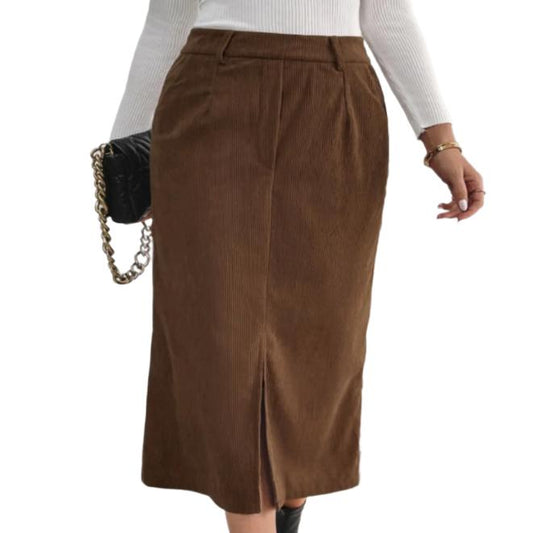 Slit Midi Skirt with Pockets