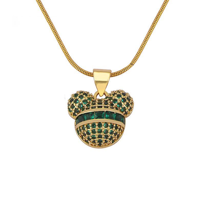 Gold Steel Mouse CZ Pave Charm Necklace