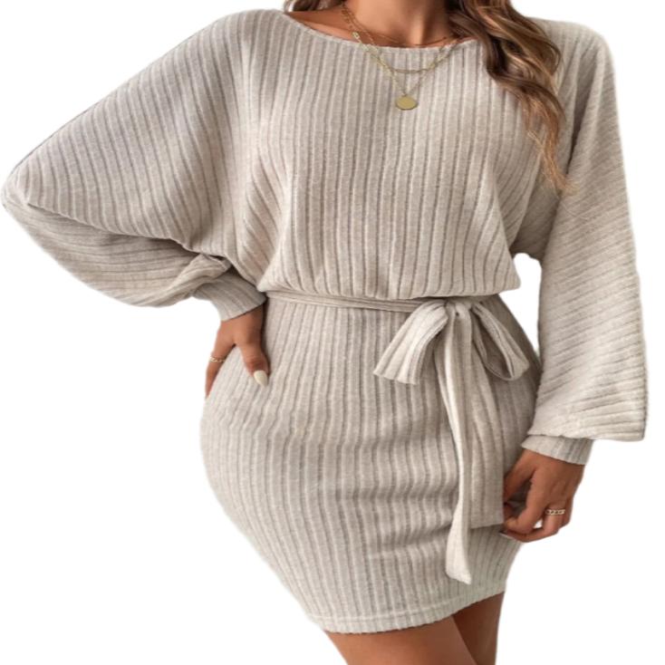 Round Neck Long Sleeve Mini Dress