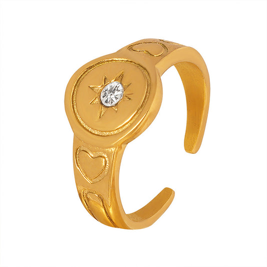 Gold or Silver Steel Coin Ring with CZ