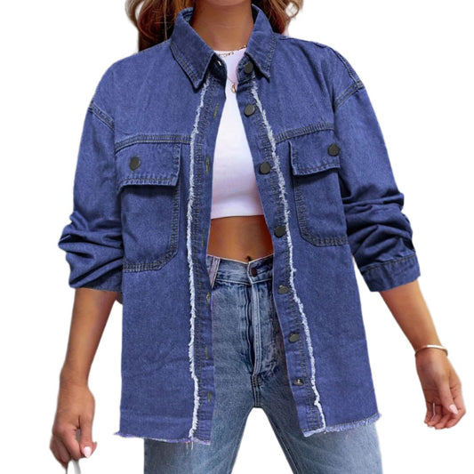 Pocketed Collared Neck Long Sleeve Denim Shirt