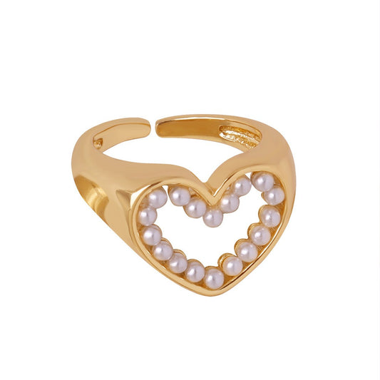 Gold Steel Pearl Heart Ring