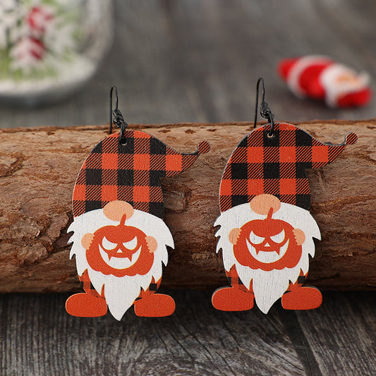 Wooden Gnome Pumpkin Dangle Earrings