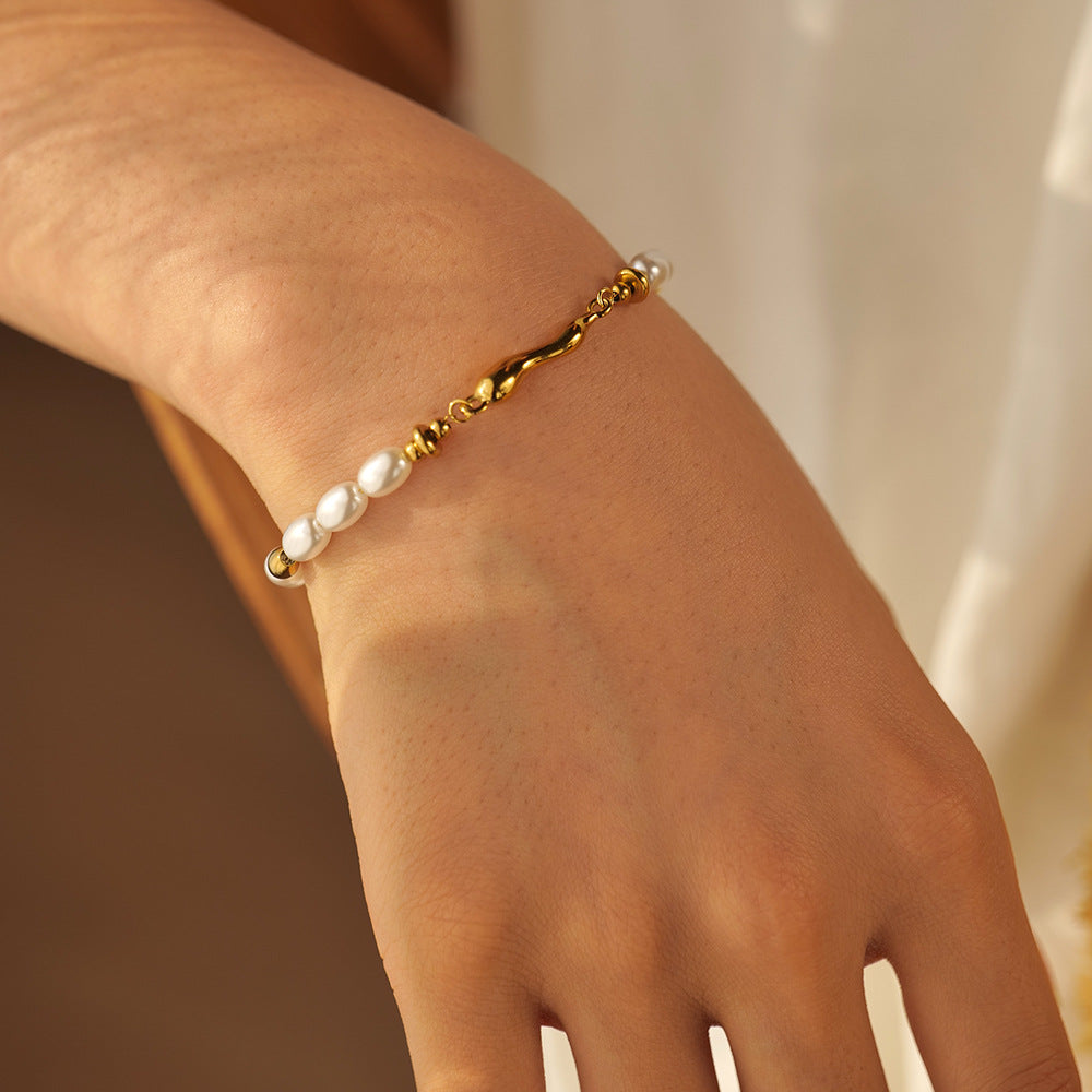 Freshwater Pearl Gold Steel Bracelet