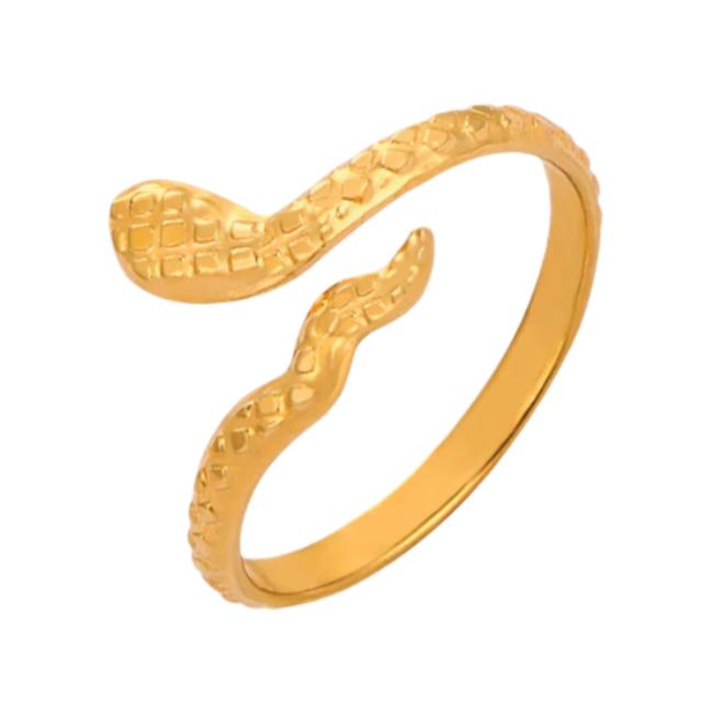 Gold Steel Snake Shape Bypass Ring