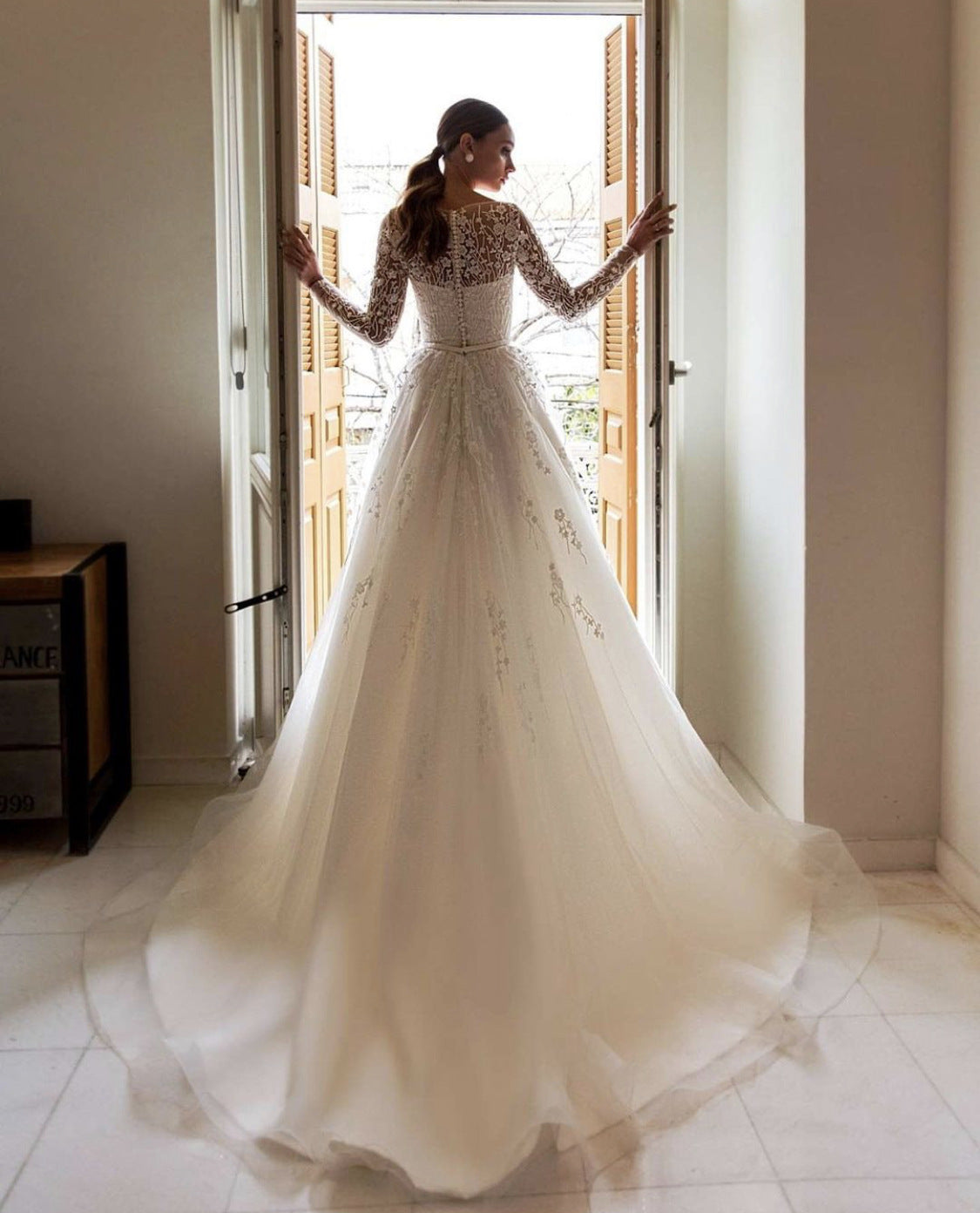 Long Sleeve Bridal Gown with Lace Detailing