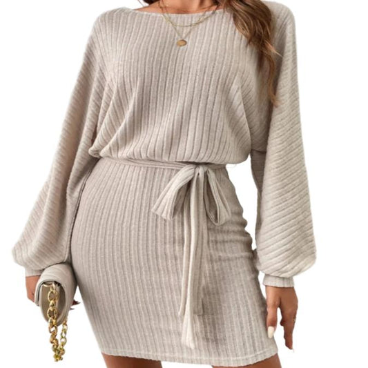 Round Neck Long Sleeve Mini Dress