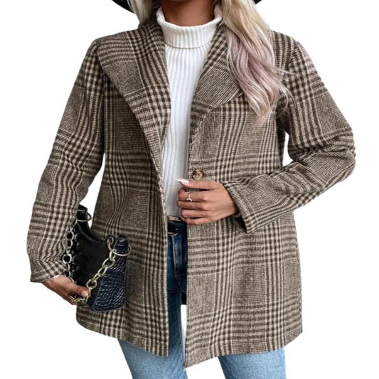 Plaid Collared Neck Long Sleeve Jacket