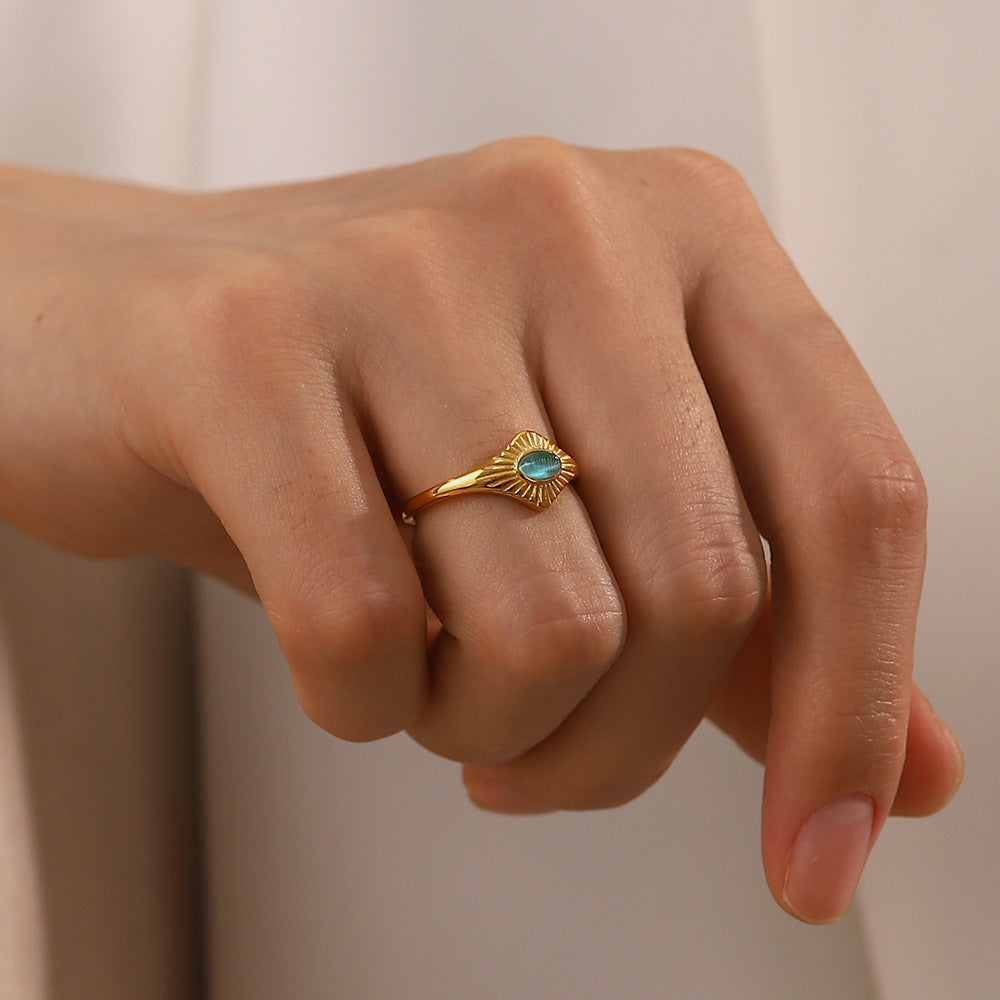 Amazonite Gemstone Gold Steel Ring