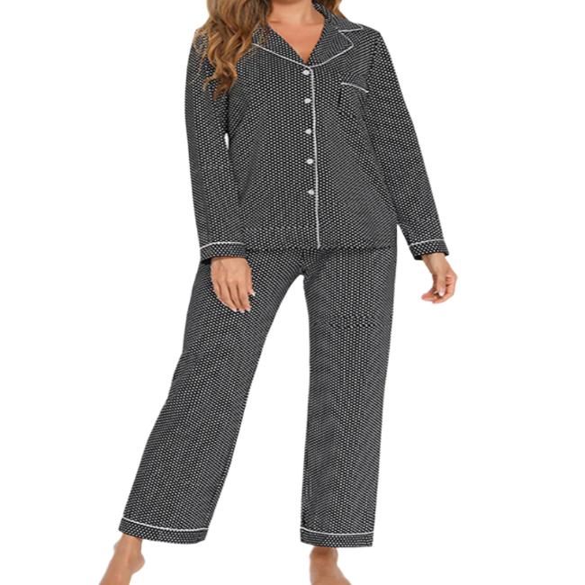 Collared Neck Top & Pant Pajama Set with Pockets