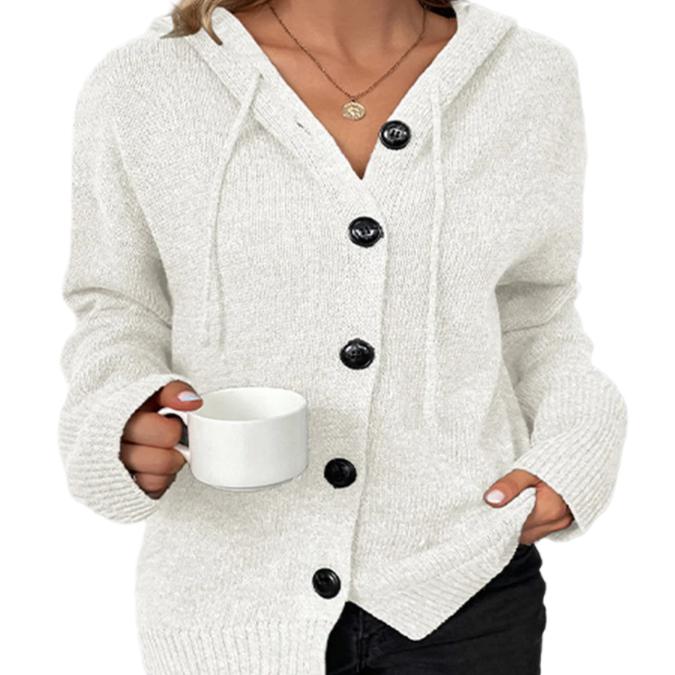 Drawstring Button Up Hooded Cardigan