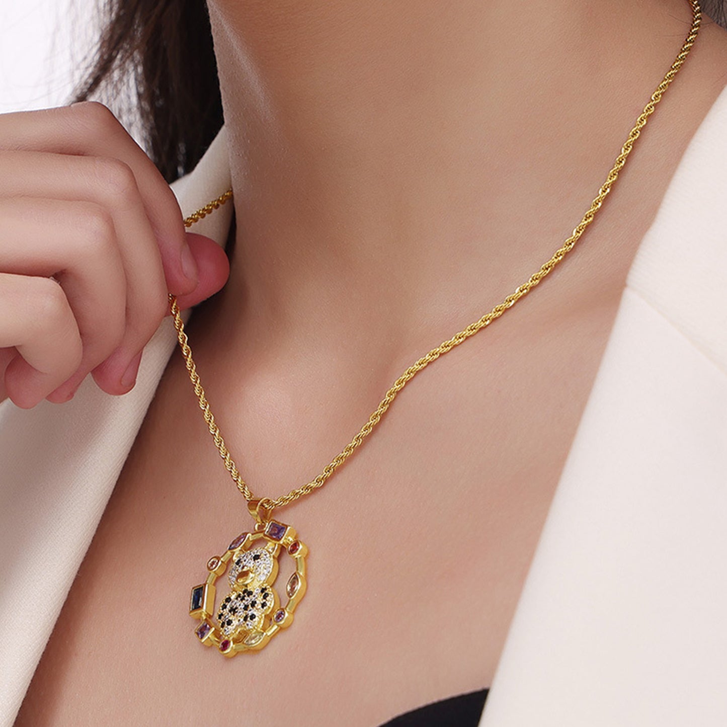 Golden Embrace Bear Pendant Necklace