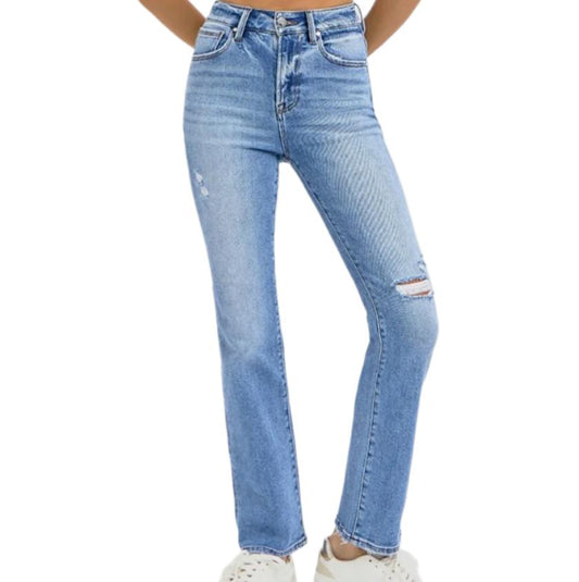 Distressed High-Rise Ankle Straight Jeans