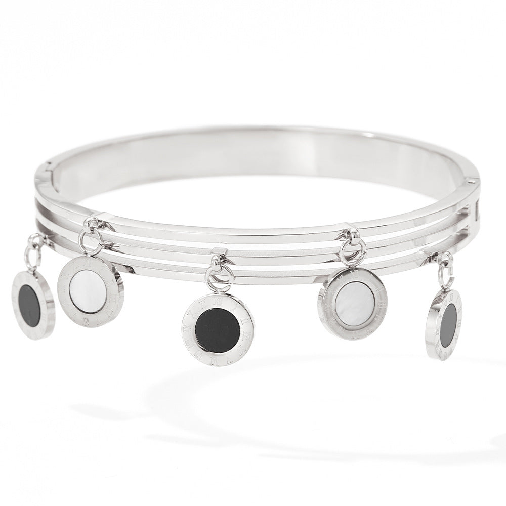 Gold or Silver Steel Bangle Bracelet with Coin Charms