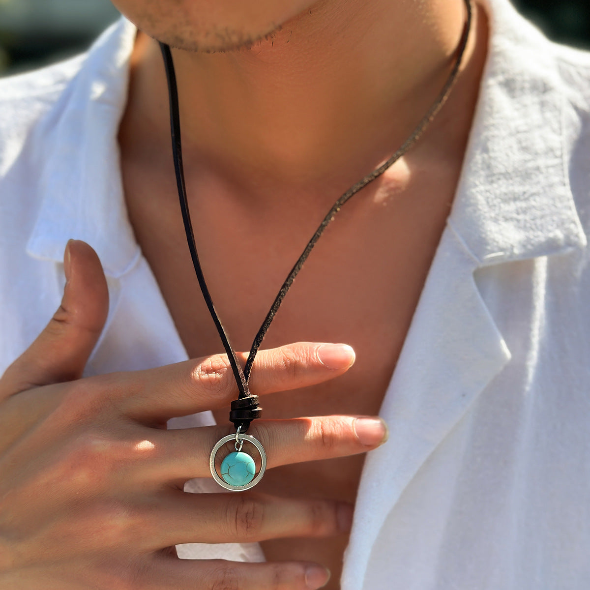 Turquoise Leather Charm Bracelet